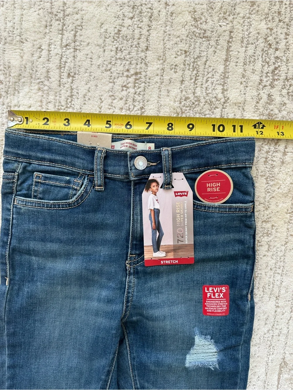 Levis 720 High Rise Super Skinny Jeans Girls 8 Blue Distressed Raw Hem